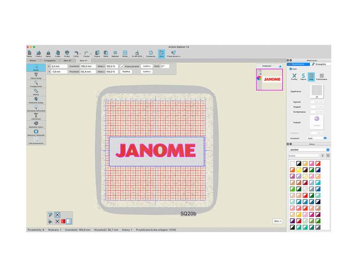 Podstawowy program do projektowania haftów Janome Artistic Digitizer JR